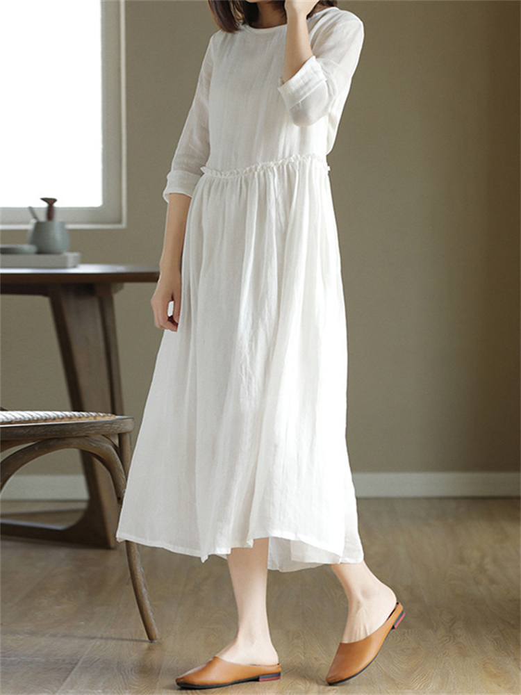 Vintage Flowy Pleated Woven Maxi Dress