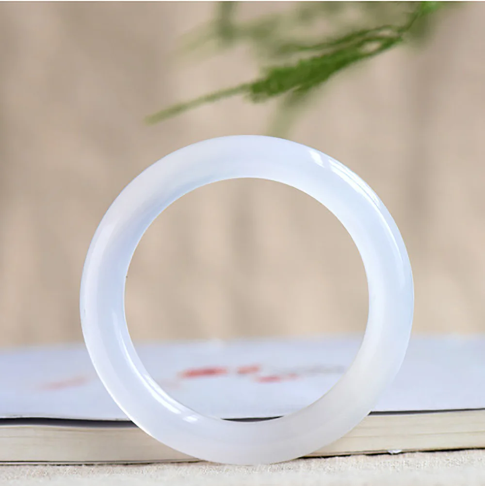 Natural White Jade Round Women's Bangles Brazil Ice Green Chalcedony Couple Bracelets Fine Jewelry Ladies Gift Free Shipping