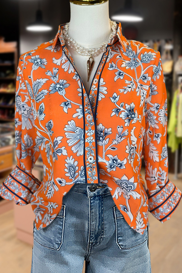 Vintage Floral Print Collared Blouse