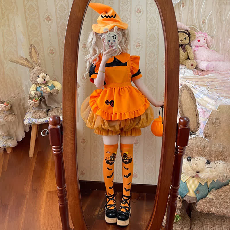Cosplay Pumpkin Bat Embroidery Doll Collar Maid Dress