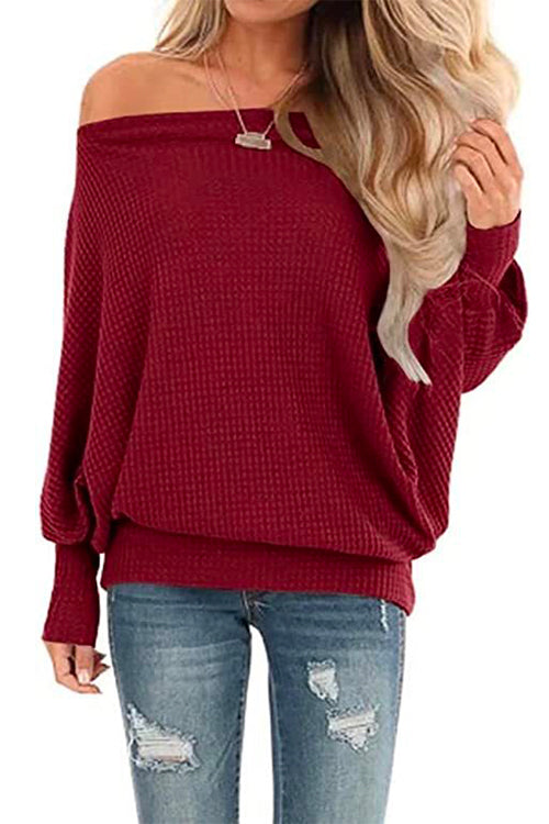 Heididress Solid Batwing Long Sleeves Waffle Top
