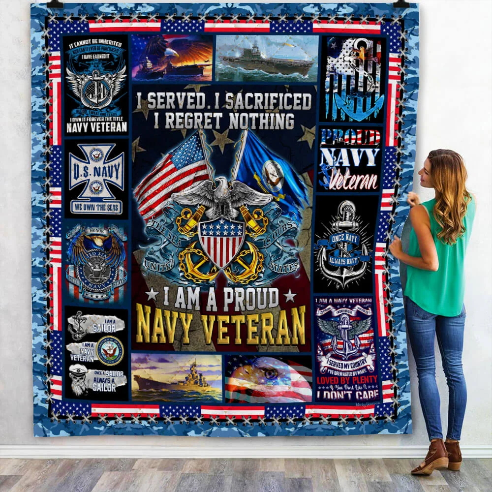 U.S. Navy I Am A Proud Navy Veteran Quilt Blanket