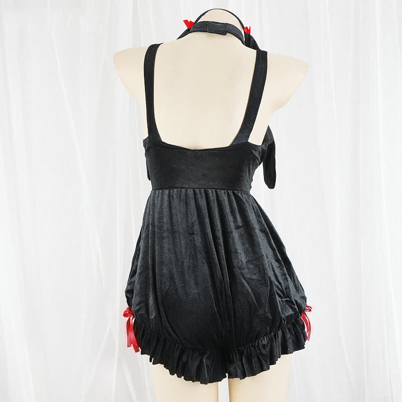 Cartoon Bunny Ears Lace Up Halter Lingerie