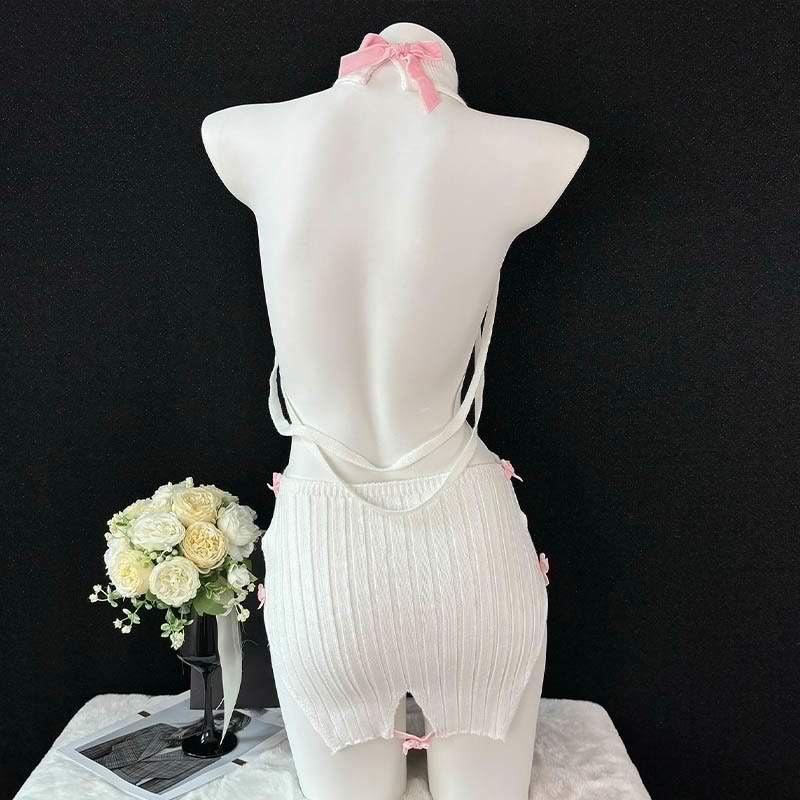 Sexy Bow Backless Sweater Lingerie Set