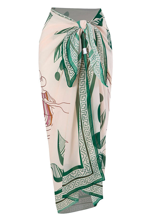 Heididress Bow Front One-piece Swimsuit and Printed Wrap Cover Up Skirt Set
