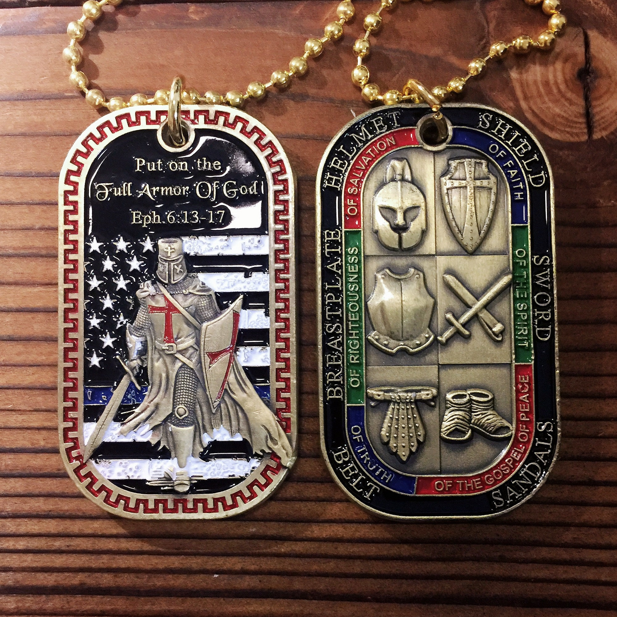 ✝️Armor of God Eph 6:13-17 Amulet Dog Tag – Handcrafted Enamel Detailing, 100% Made in USA, Personalized Christian Gifts for Men & Women