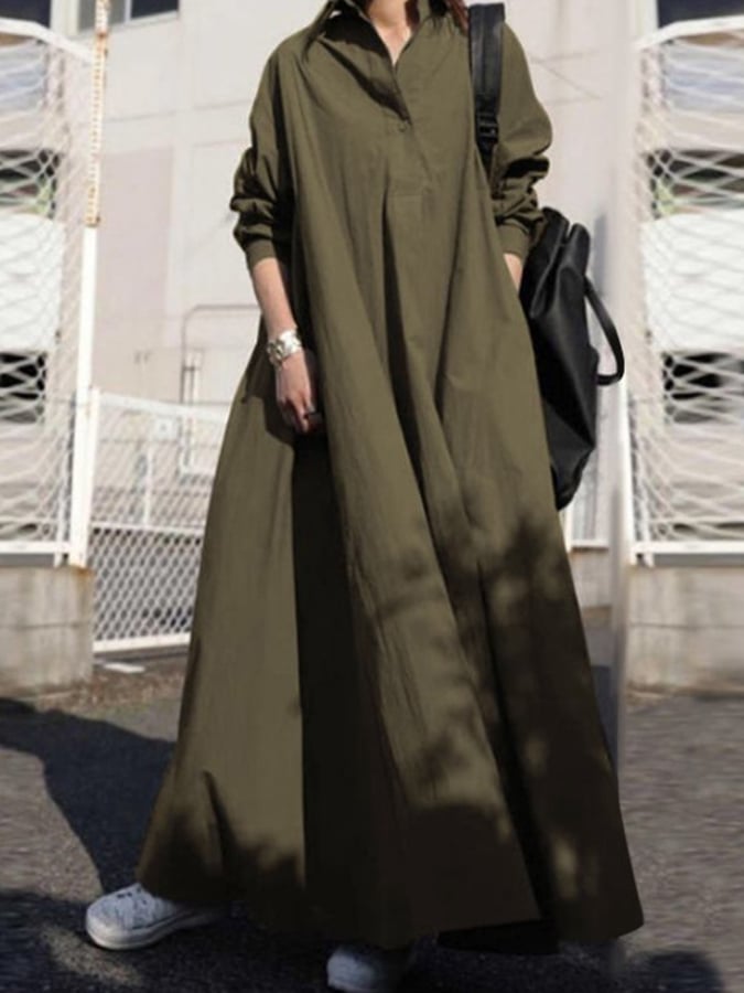 Casual Solid Color Loose Shirt Dress