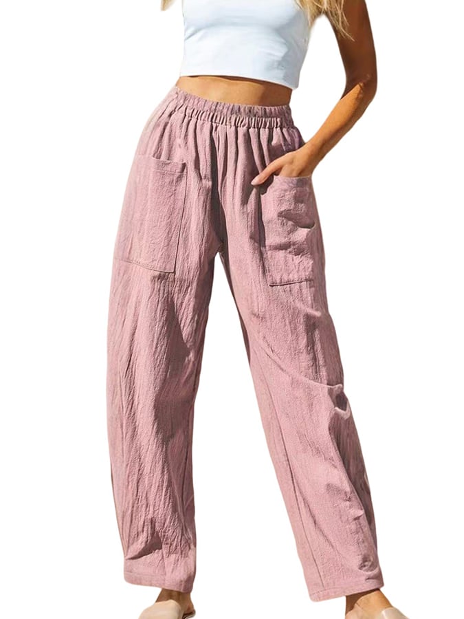 Women's Pocket Patchwork Elastic Waist Casual Pants