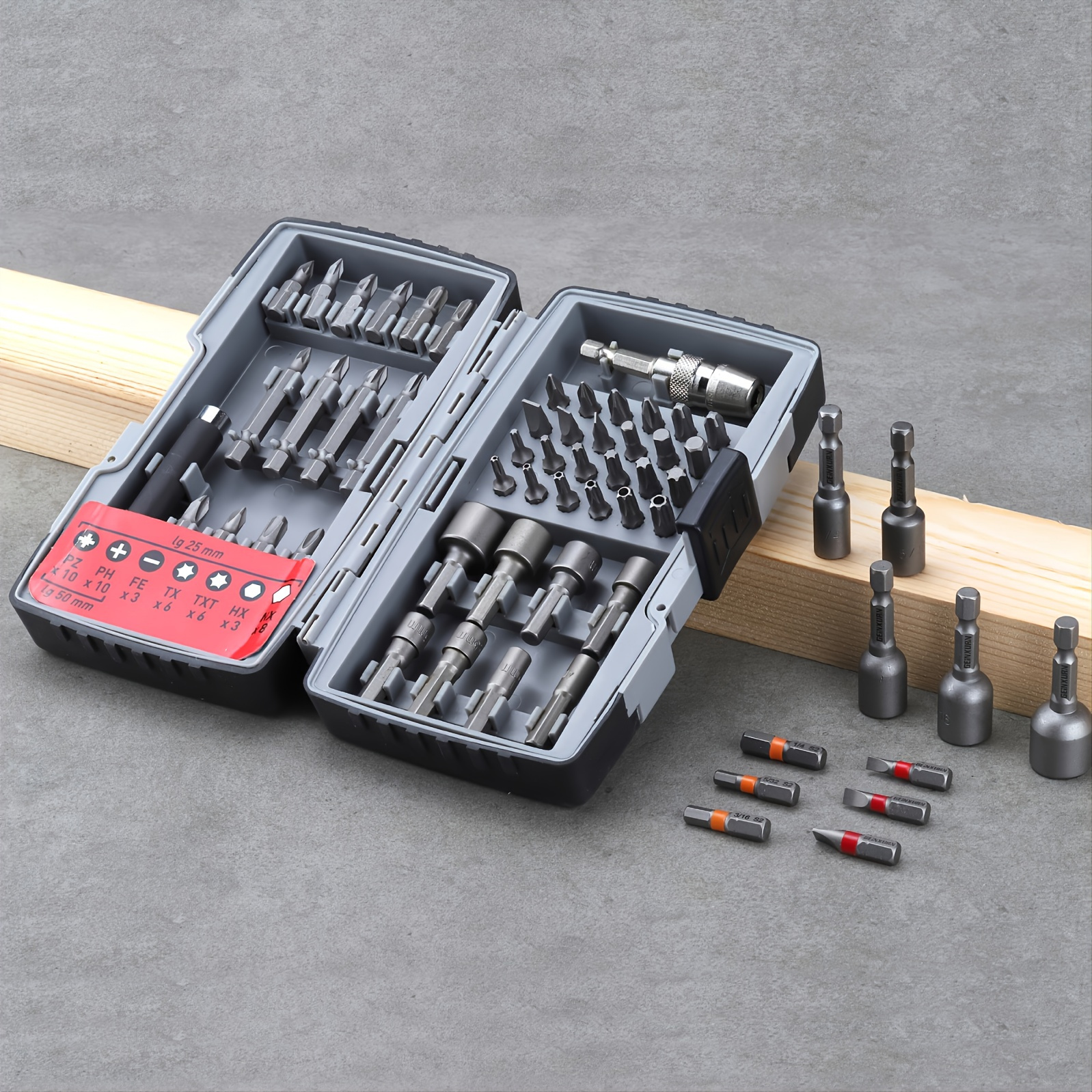 GEINXURN 59pcs Steel Screwdriver And Nut Driver Bit Set With Storage Case Impact Magnetic Screw Guides Quick Change Holder For Drill Driver