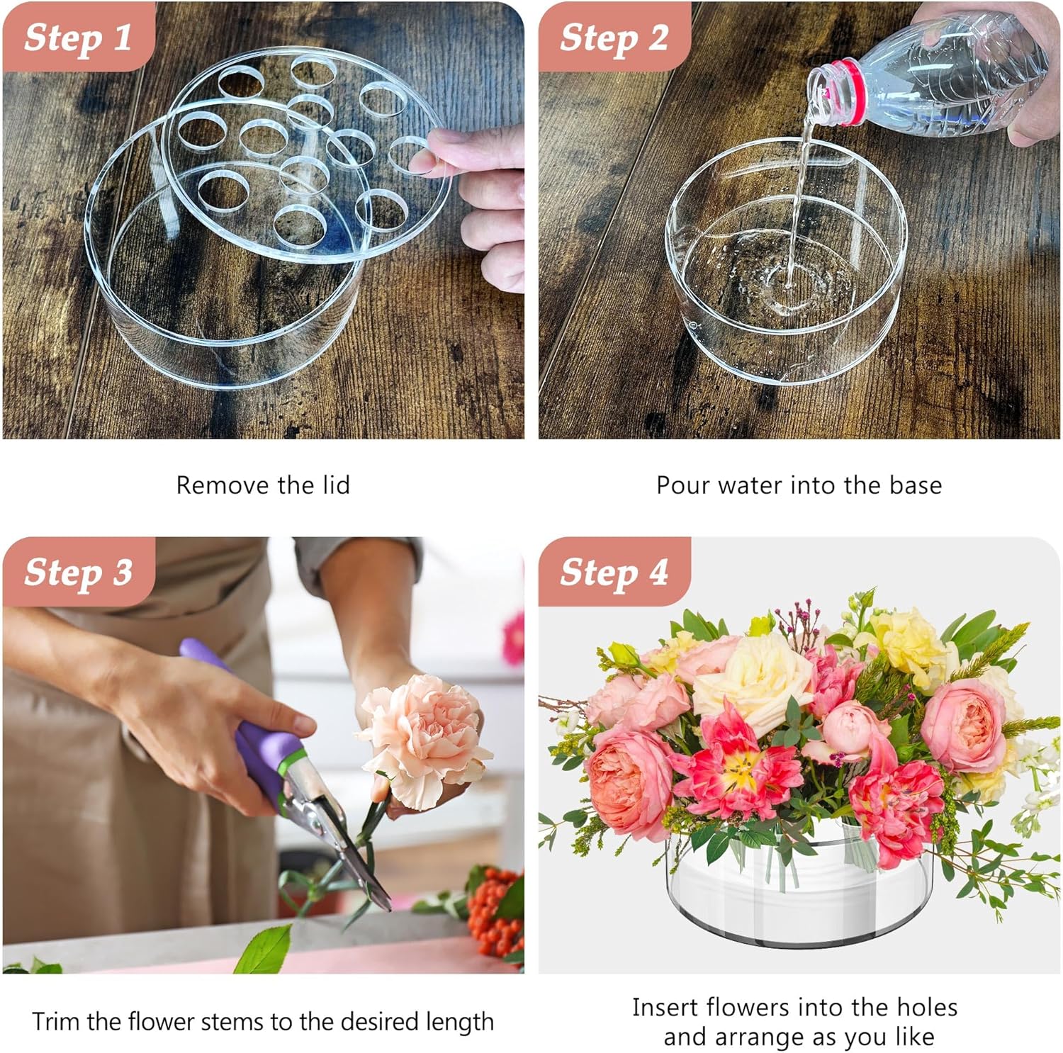 👍Last Day Promotion 60% OFF💥2-Pack 5.5 Inch Clear Round Acrylic Flower Vases with 12 Holes