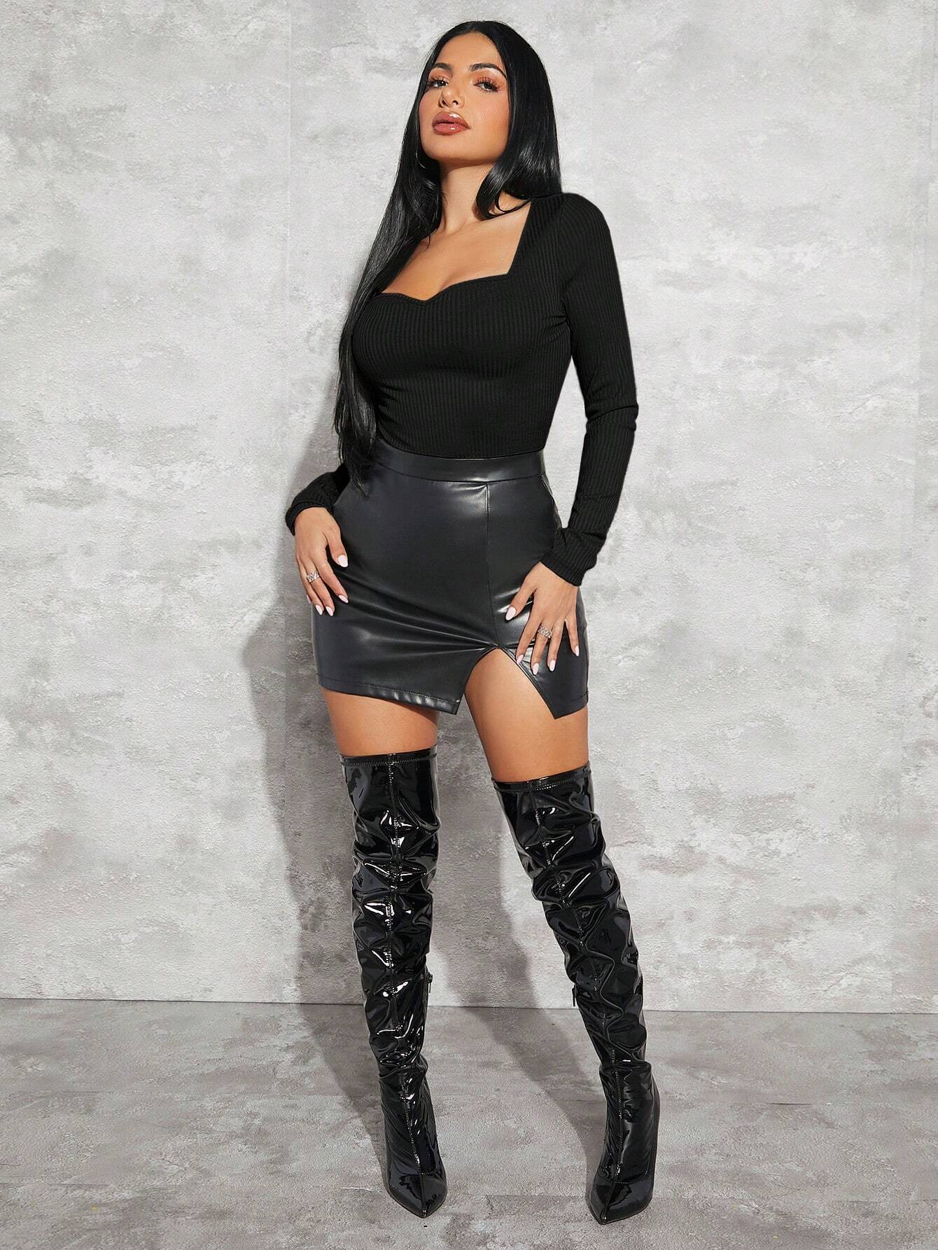 Plus Size Women Clothing Simple Square Neck T Shirt Autumn Winter Slim Fit Slimming Bottoming Top