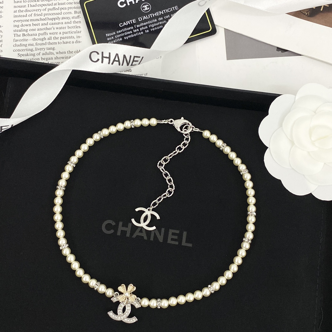 CHAN 24 Two-tone Four-leaf Clover Diamond Pearl Necklace