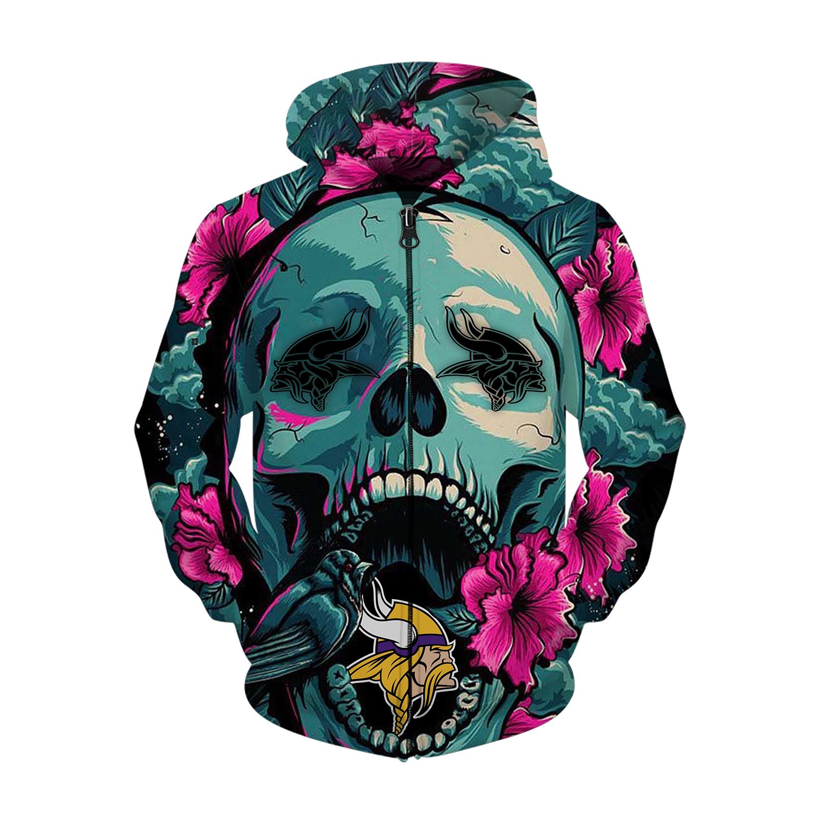 VIKINGS  3D HOODIE SKULL FLOWER