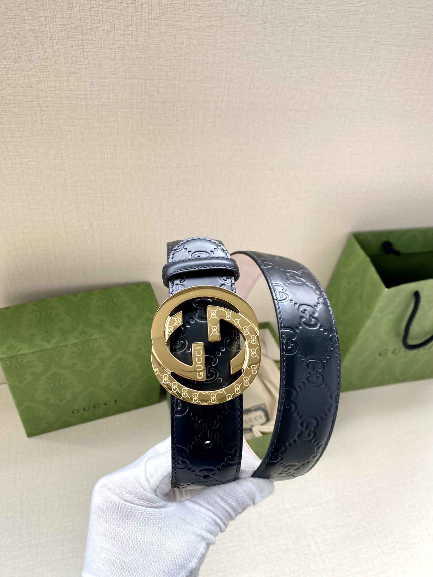 Gucci Interlocking Double G Double-sided Leather Belt 4.0CM Width