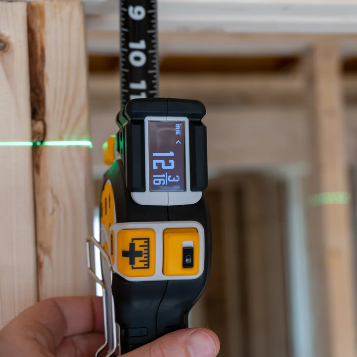 Professional Digital Tape Measure - Accurate Measuring Tool with Green Laser, E-Paper Measuring List, Measurements Shared Over Bluetooth, Replaceable Blades