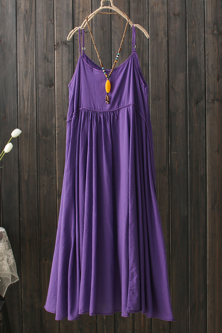 Cotton Linen Casual Sling Midi Dresses