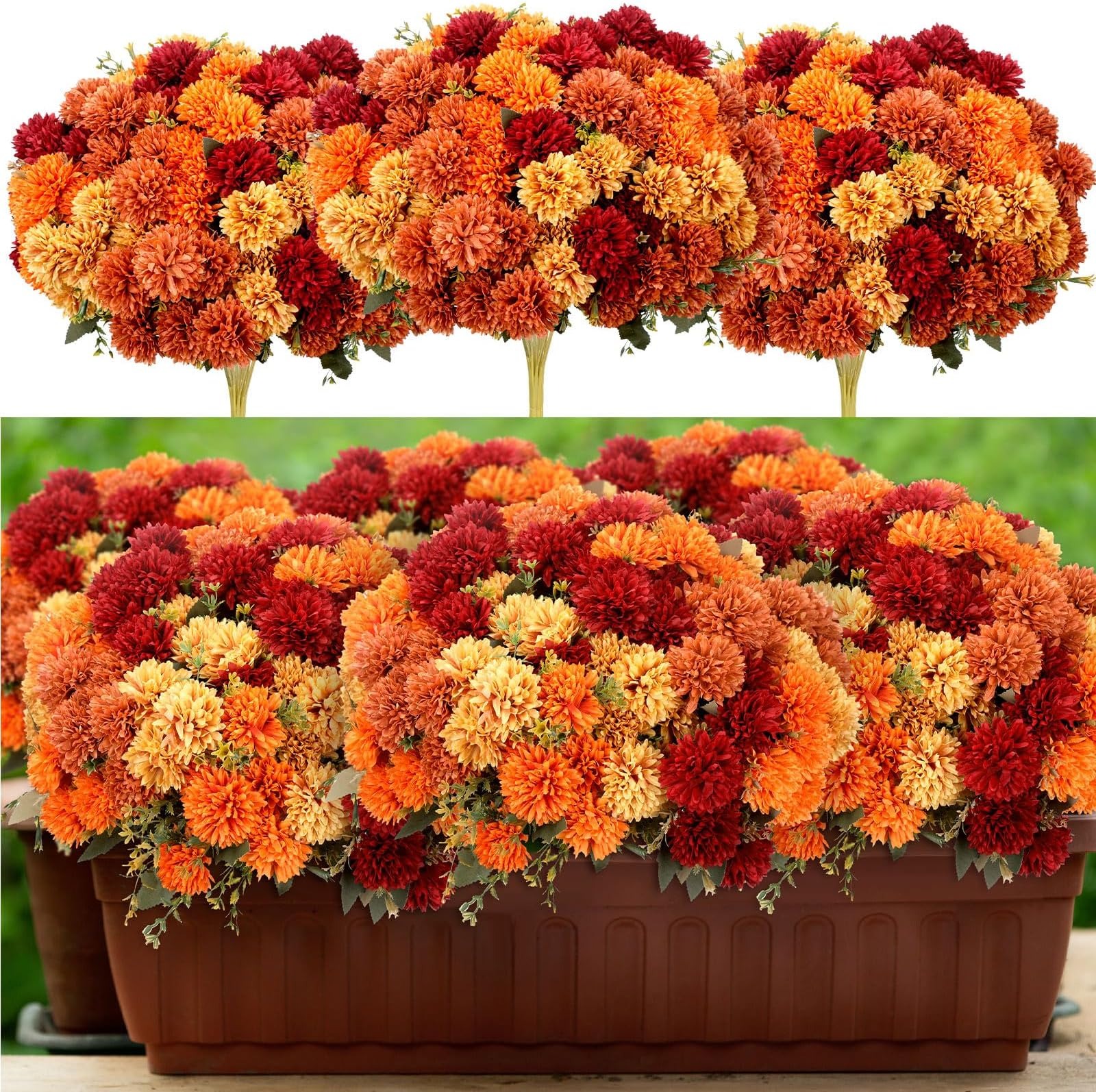 ⚡Flash Sale⚡Artificial Chrysanthemums Bouquet Burnt Orange Flowers - UV resistant, Waterproof, Windproof