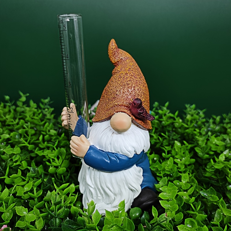 1pc Resin Gnome Rain Gauges, Resin Gnome Garden Statue With A Plastic Rain Gauge, Hand Painted Gnome Sculpture Water Gauge For Rain