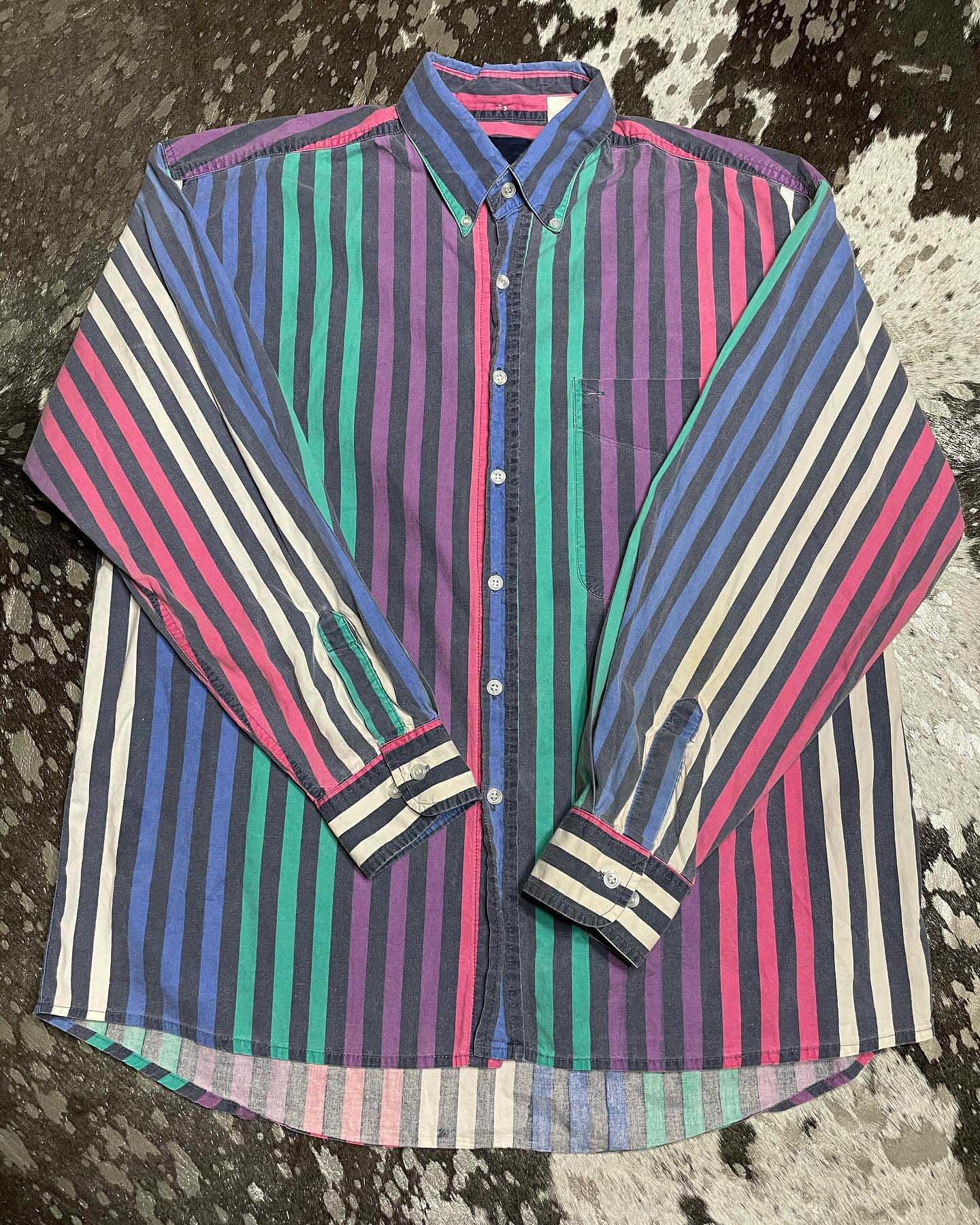 Men's Casual Vintage Purple Striped Long Sleeve Shirt
