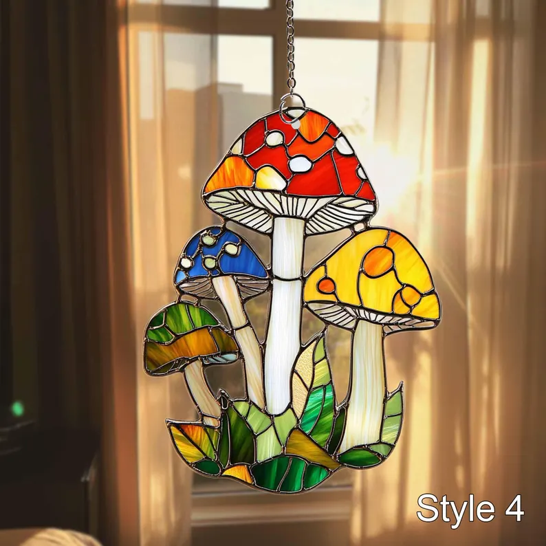 Mushroom Stained Glass Effect Art Acrylic Suncatcher