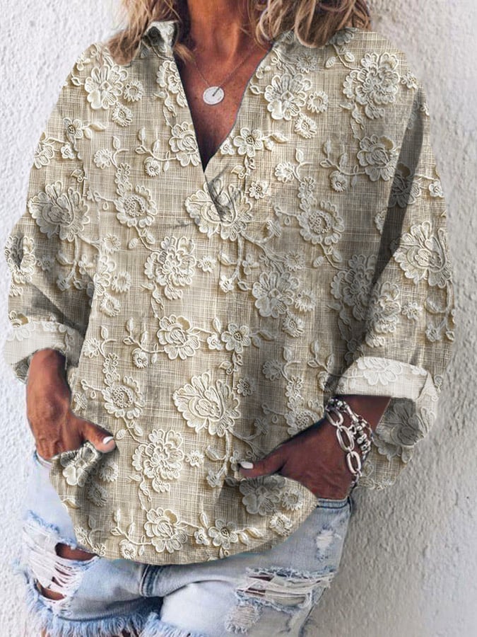 Women's Casual Floral Embroidery Print Shirt
