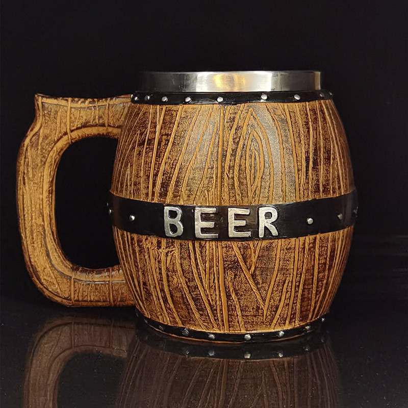 Stainless steel wooden barrel beer mug