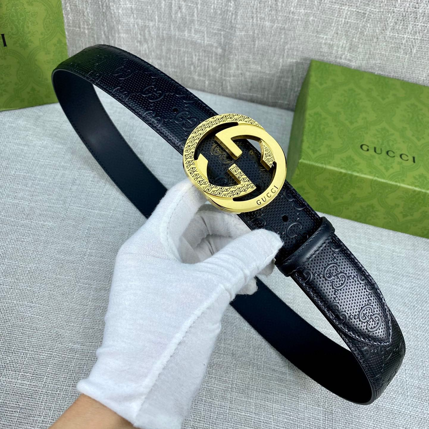 Gucci Signature printed leather belt width 4.0CM