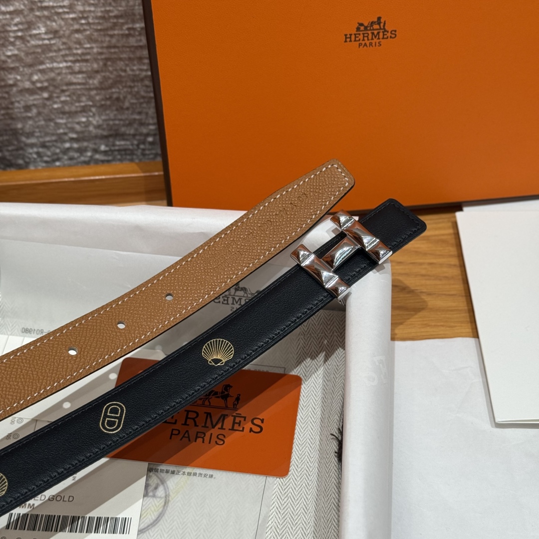Hermès Women's Shell Element Double-Sided Leather Belt 2.4cm Width