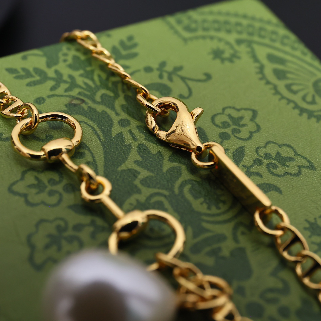Gucci Pearl Charm Gold Necklace