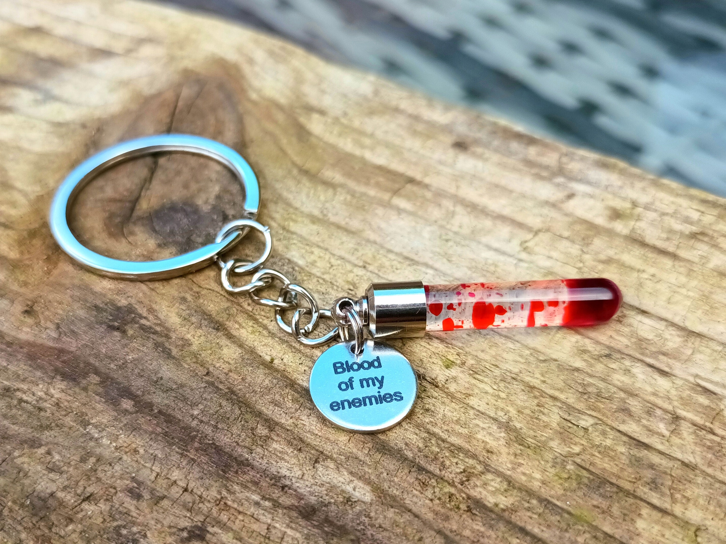 Blood Vial Gothic Keyring | Glass Vial Pendant
