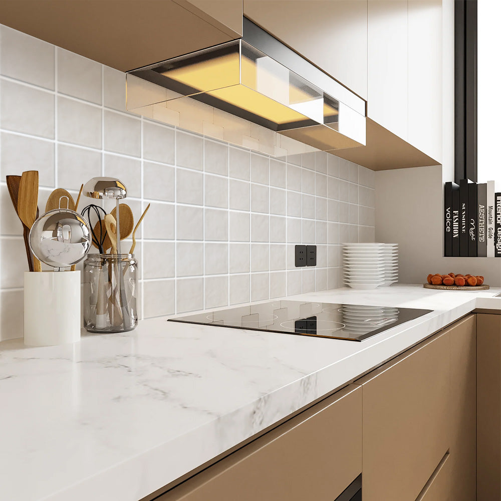 3D Mist Gray Ceramic Square Peel and Stick Wall Tile