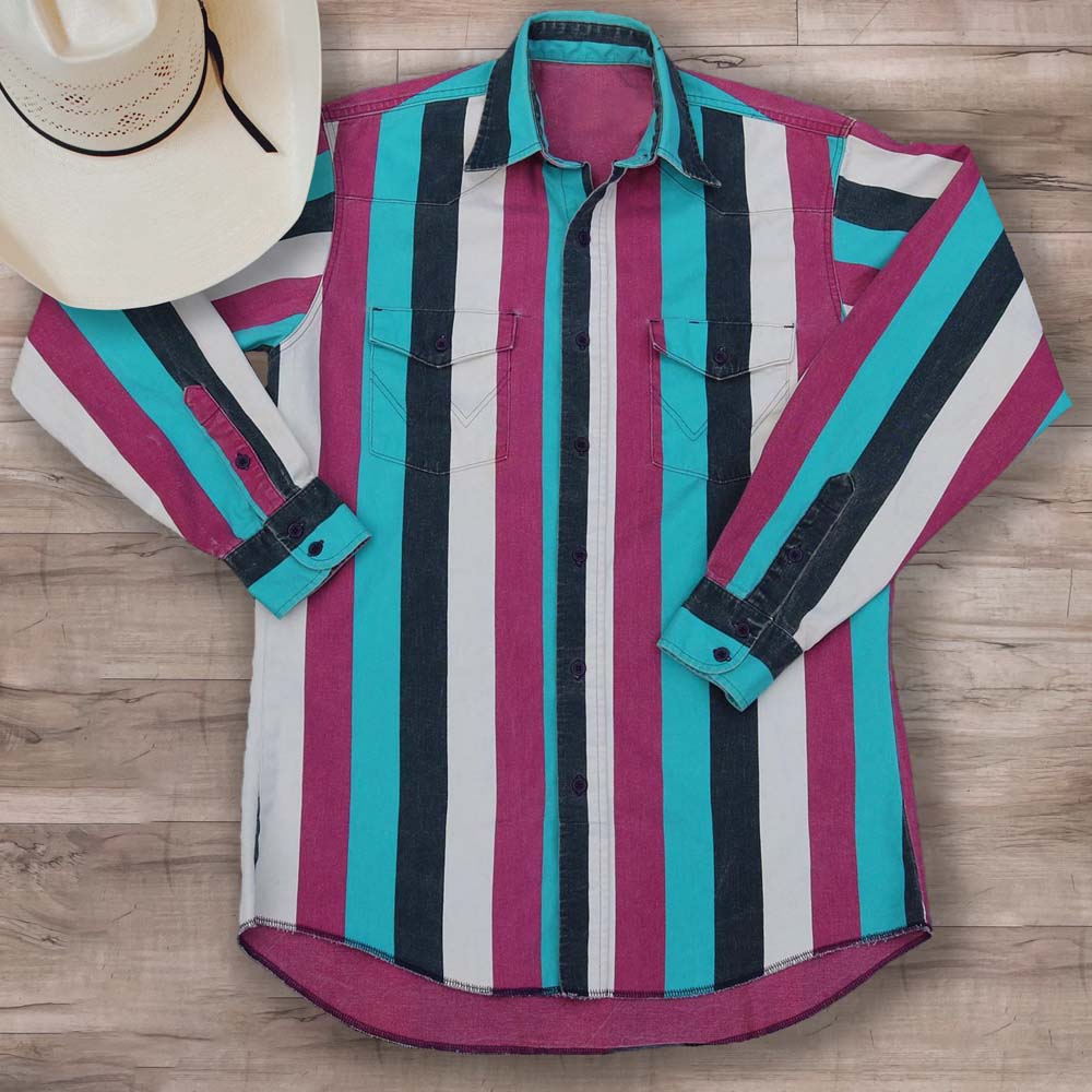 Men's casual pink blue striped shirt