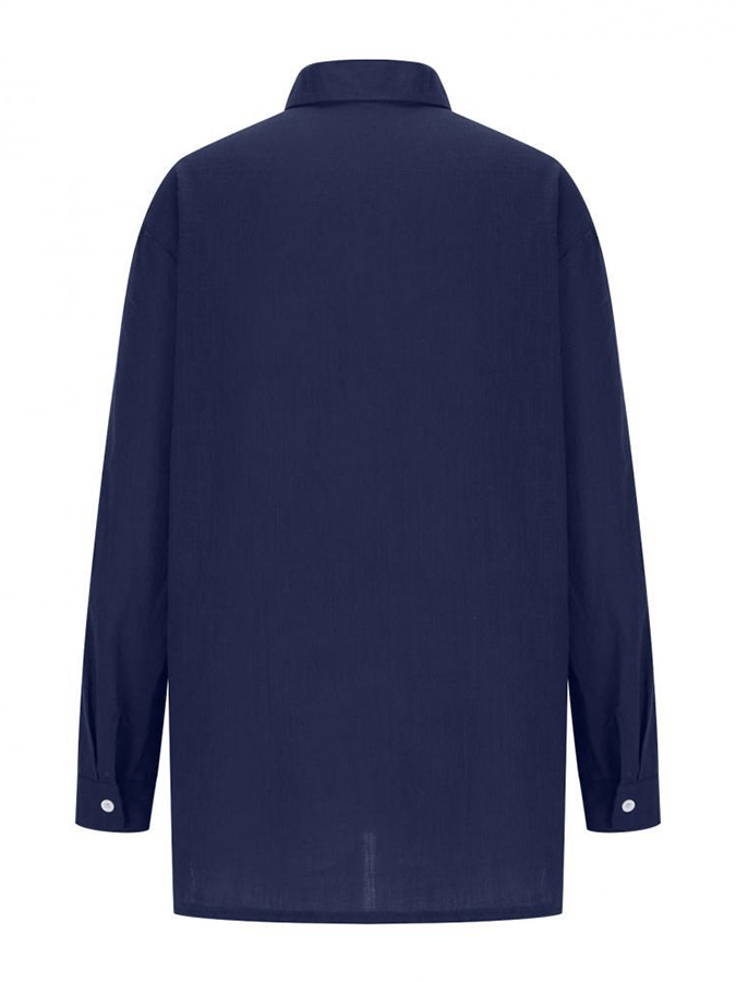 Ladies Lapel Long Sleeve Loose Design Button Casual Shirt