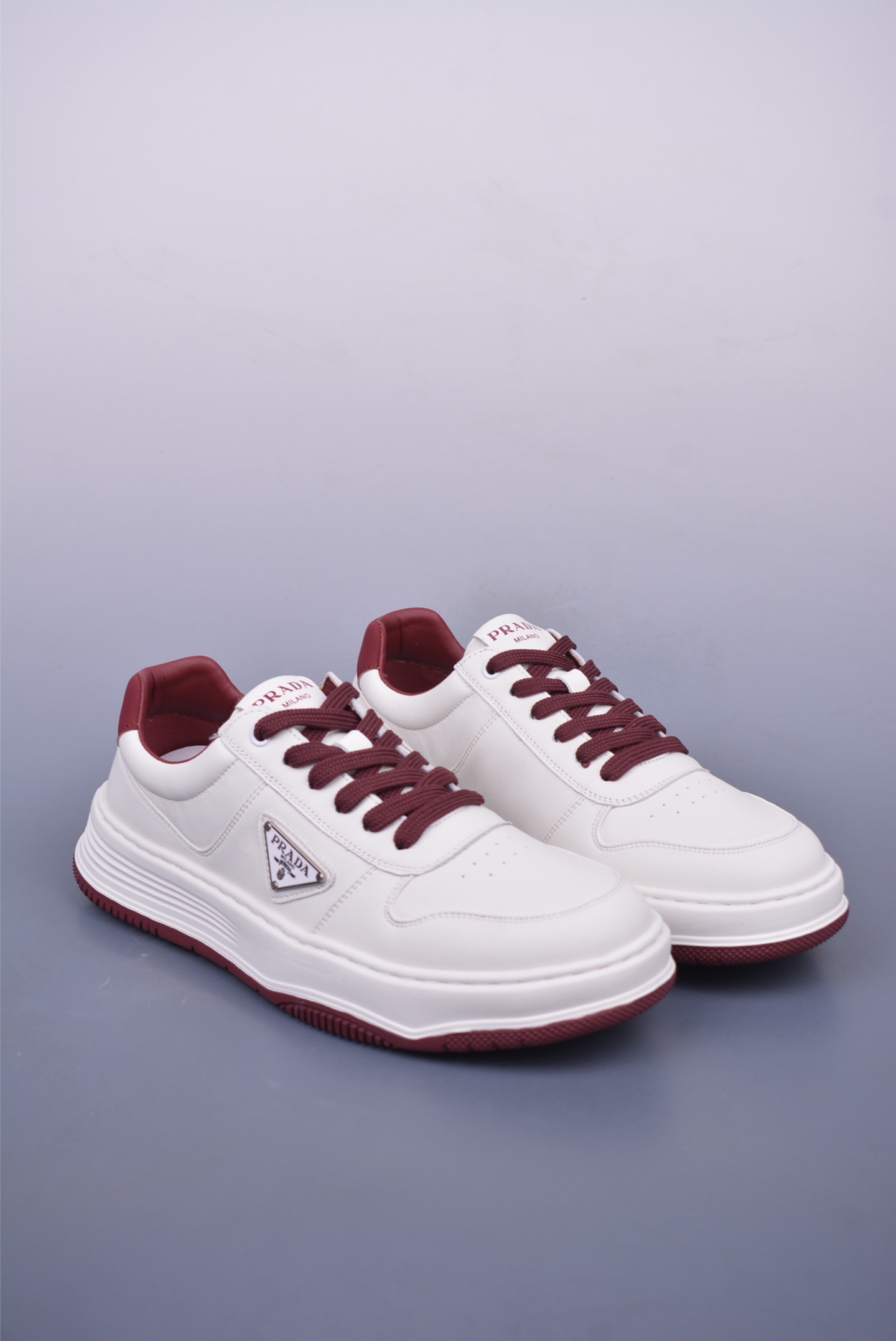 Prada PRAX 01 Triangle Logo Leather Sneakers Triangle Series Sports Shoes White Wine Red 3D937M