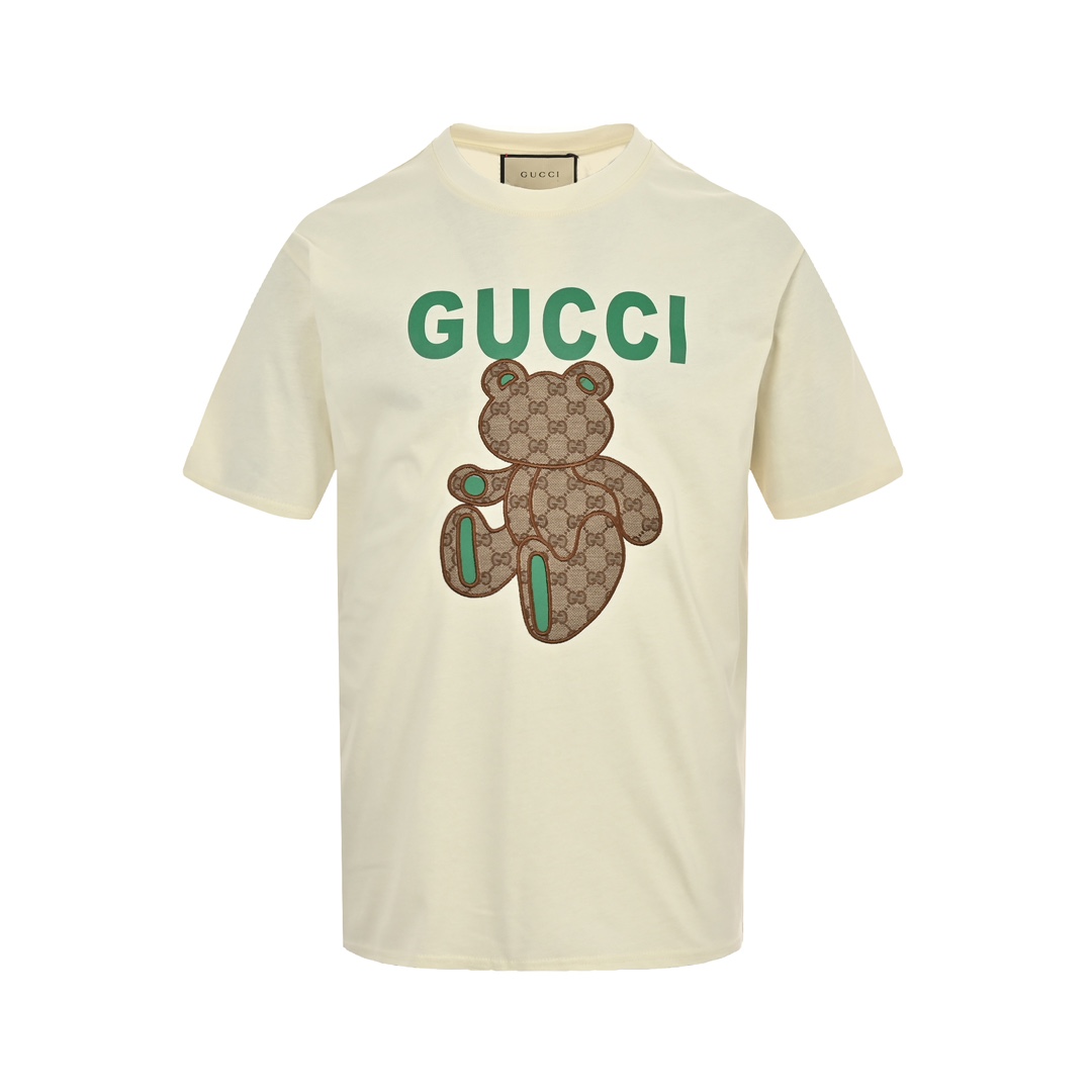 Gucci monogram patch bear embroidered short sleeves
