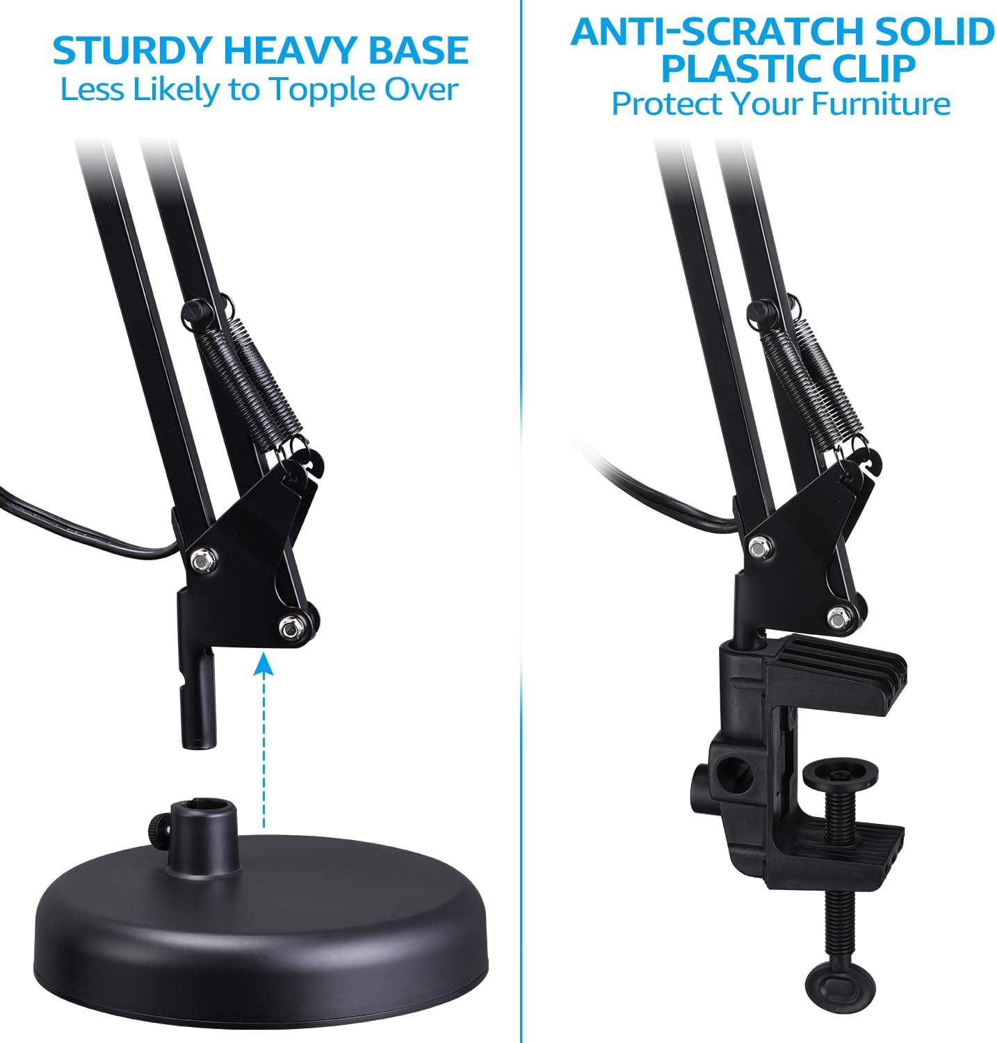 TORCHSTAR Metal Desk Lamp with Clamp, Swing Arm , Architect Adjustable Gooseneck Table Lamp, Clip Desk Lights for Home Office, Work, Study, Reading, E26 Base, Multi-Joint, Black