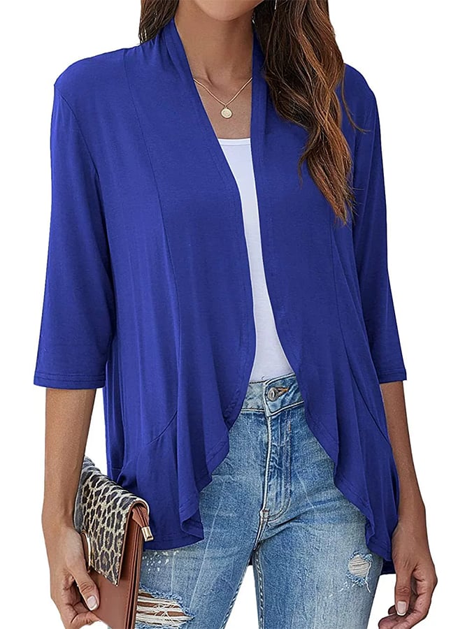 Women's Three-Quarter Sleeve Ruffle Solid Color Cardigan Jacket