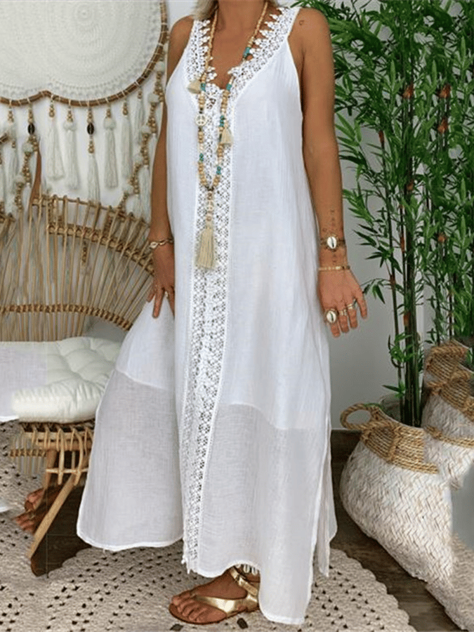 Women's V-neck Lace Stitching Dress