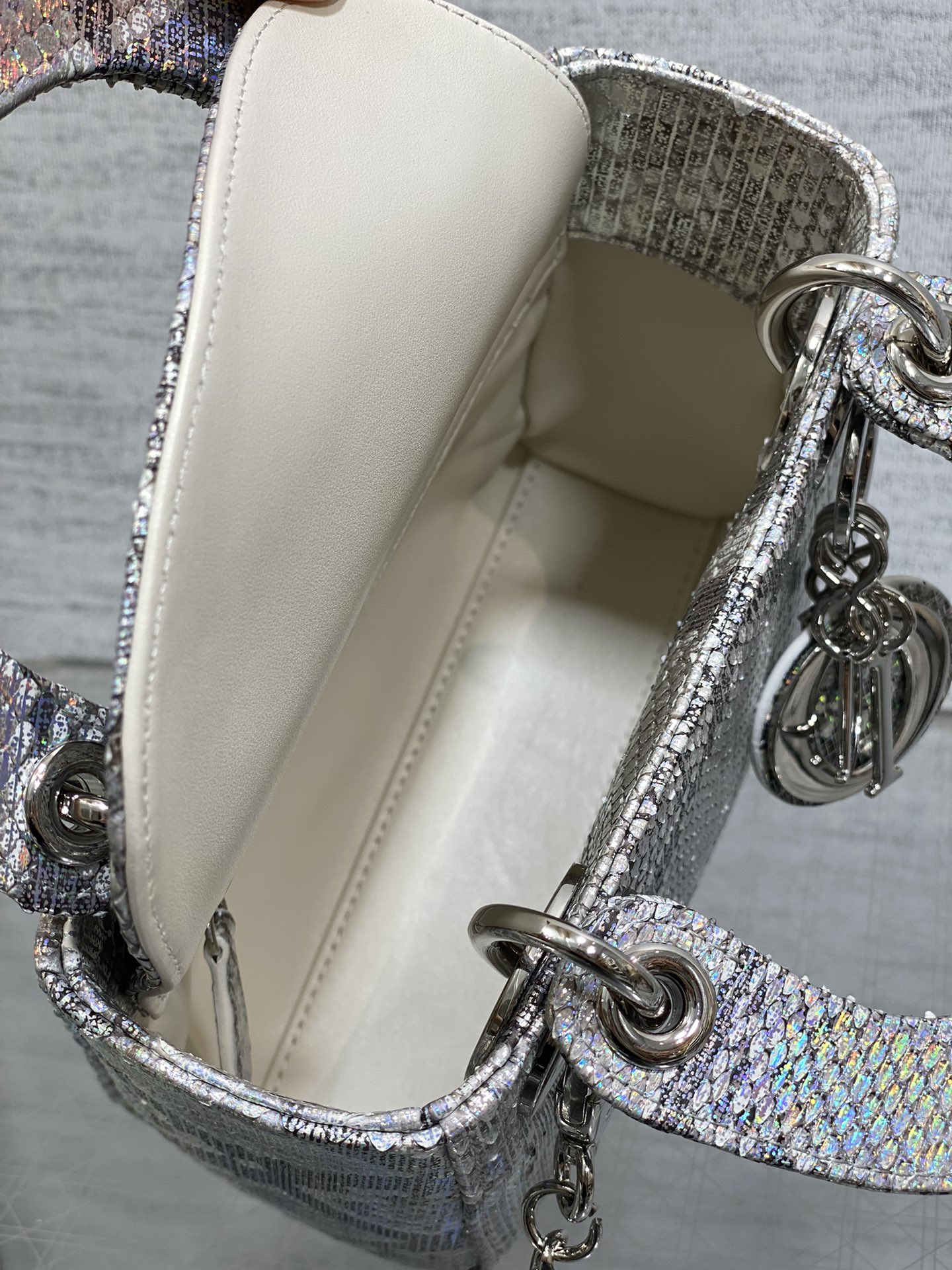 Dior Lady three-grid rare snakeskin Princess Diana bag