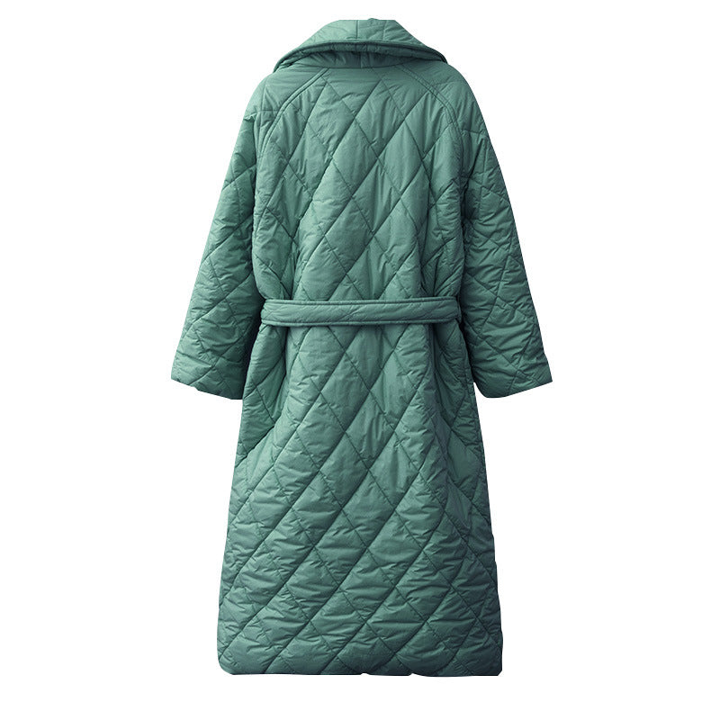 Fashionable Over-The-Knee Cotton-Padded Jacket for Women