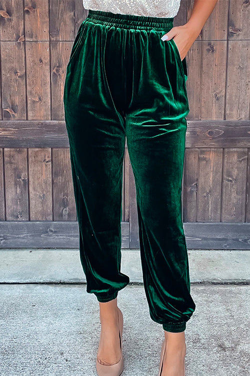 Heididress Elastic Waist Velvet Joggers Pants with Pockets
