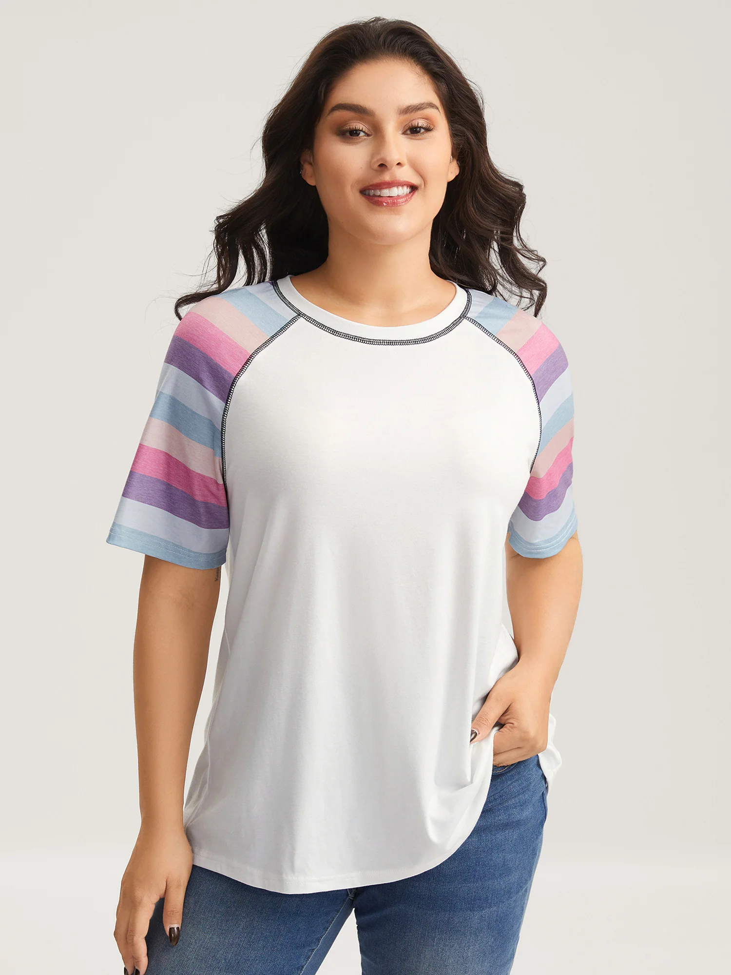 Colorful Stripes Raglan Sleeve T-Shirt