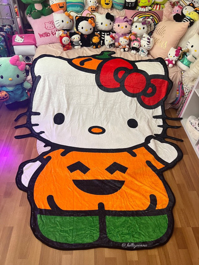 Hellokitty Shape Halloween Skeleton Blanket Flannel Throw Blanket Cute Blanket Lightweight Super Soft Cozy for Bed Kids Adult Gift