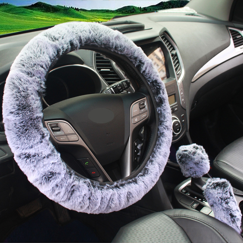 🚗🚗Winter warm plush car steering wheel three-piece set