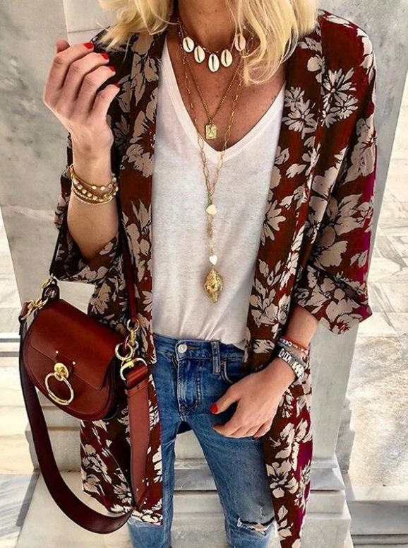 Printed Cardigan Coat-Style Top