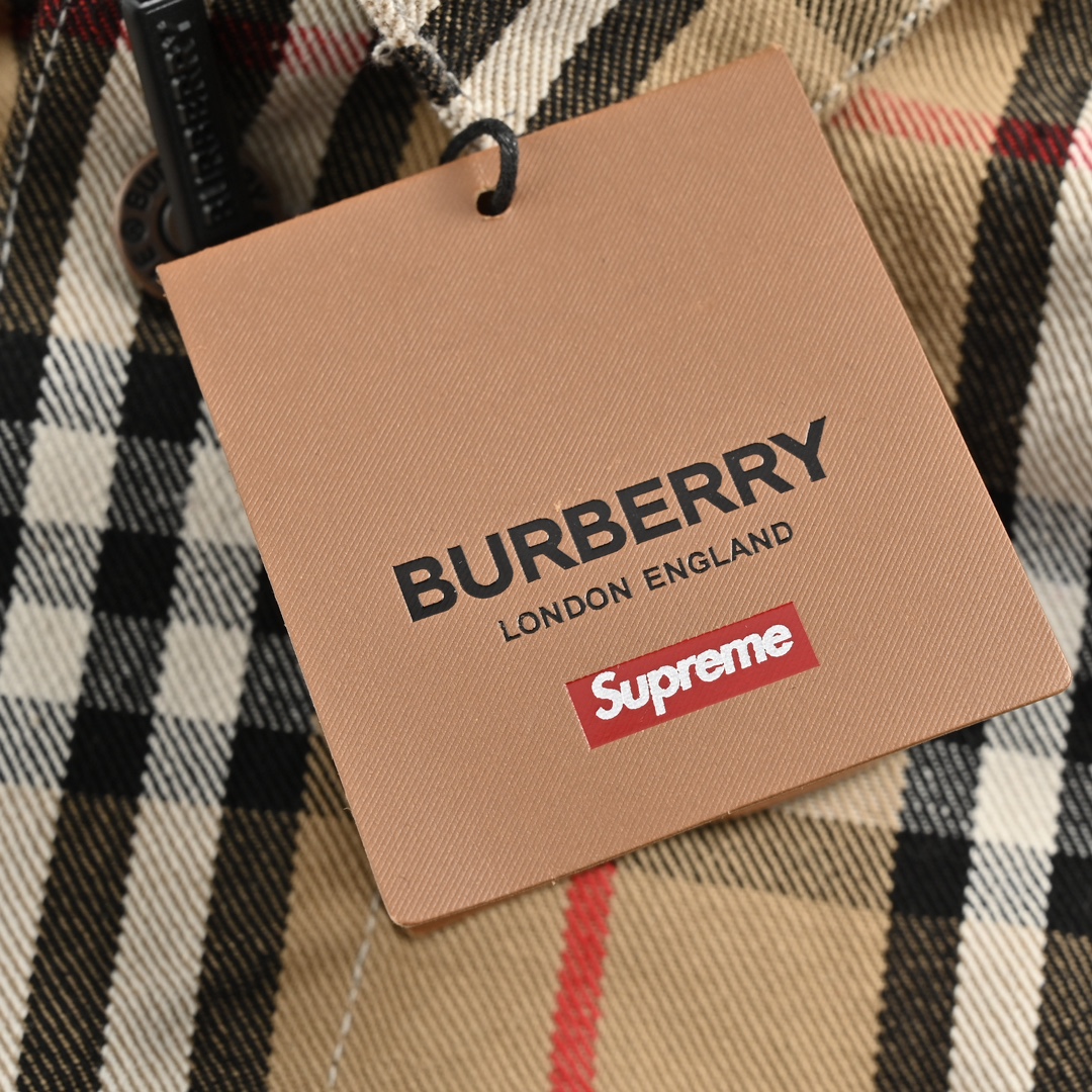 Burberry & Supreme checkered warhorse embroidered denim jacket