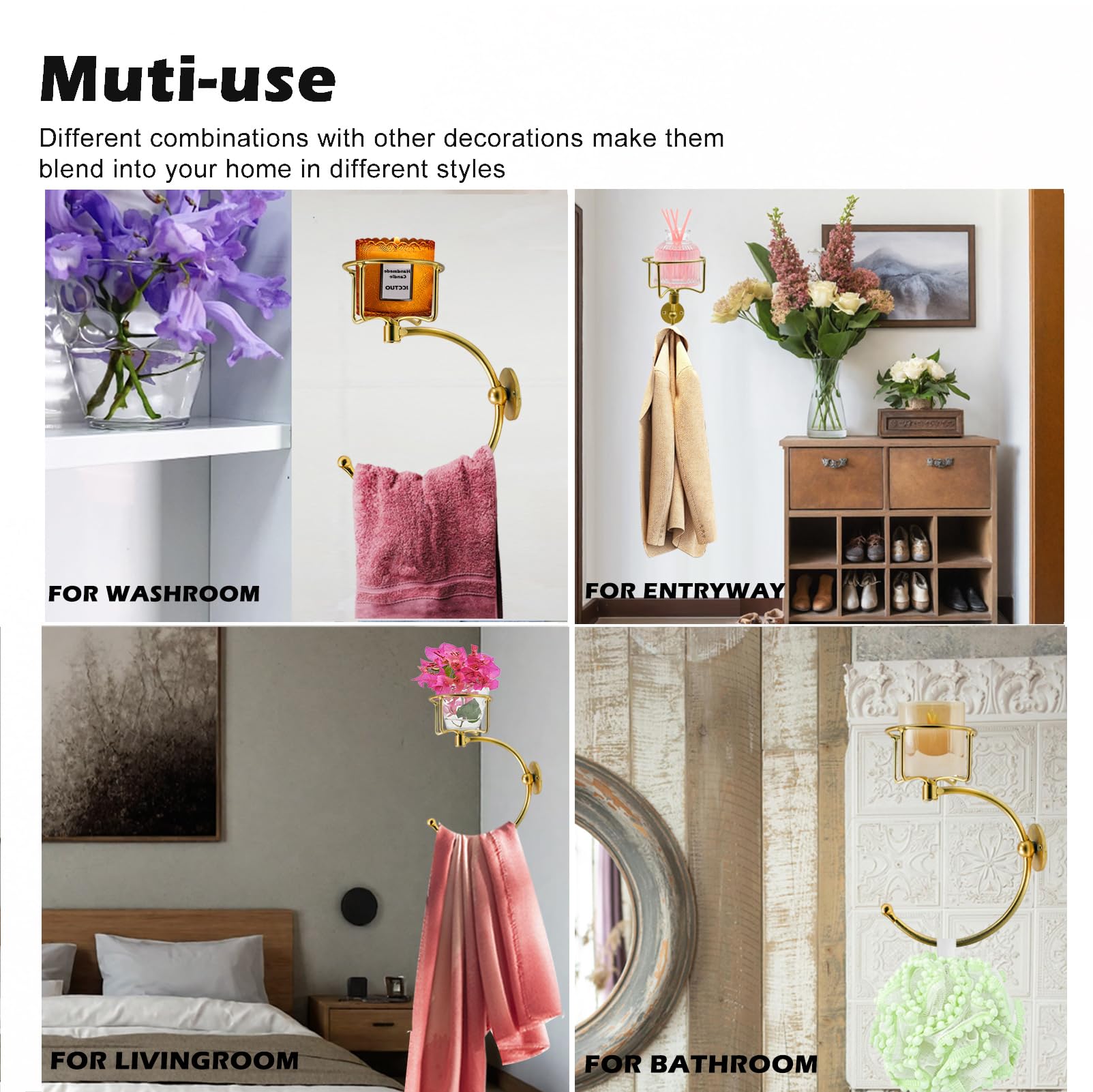 💗🎁 Mother's Day Gift - Rustic Towel Ring with Elegent Candle Holder