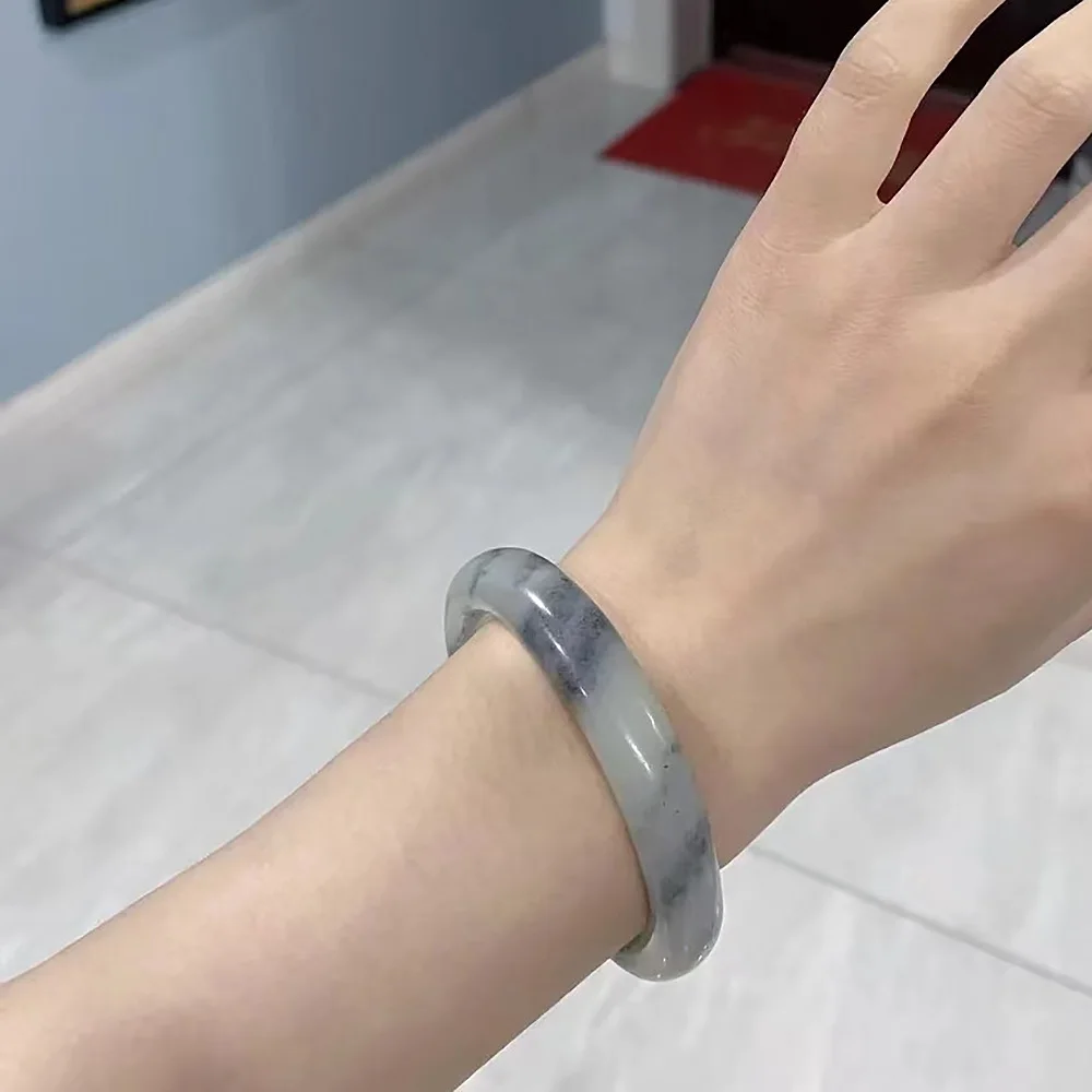 Natural Golden Silk Jade Women's Bangle High Quality Chalcedony Diameter 56-62mm Round Widen Jade Bracelet Jewelry Accessories