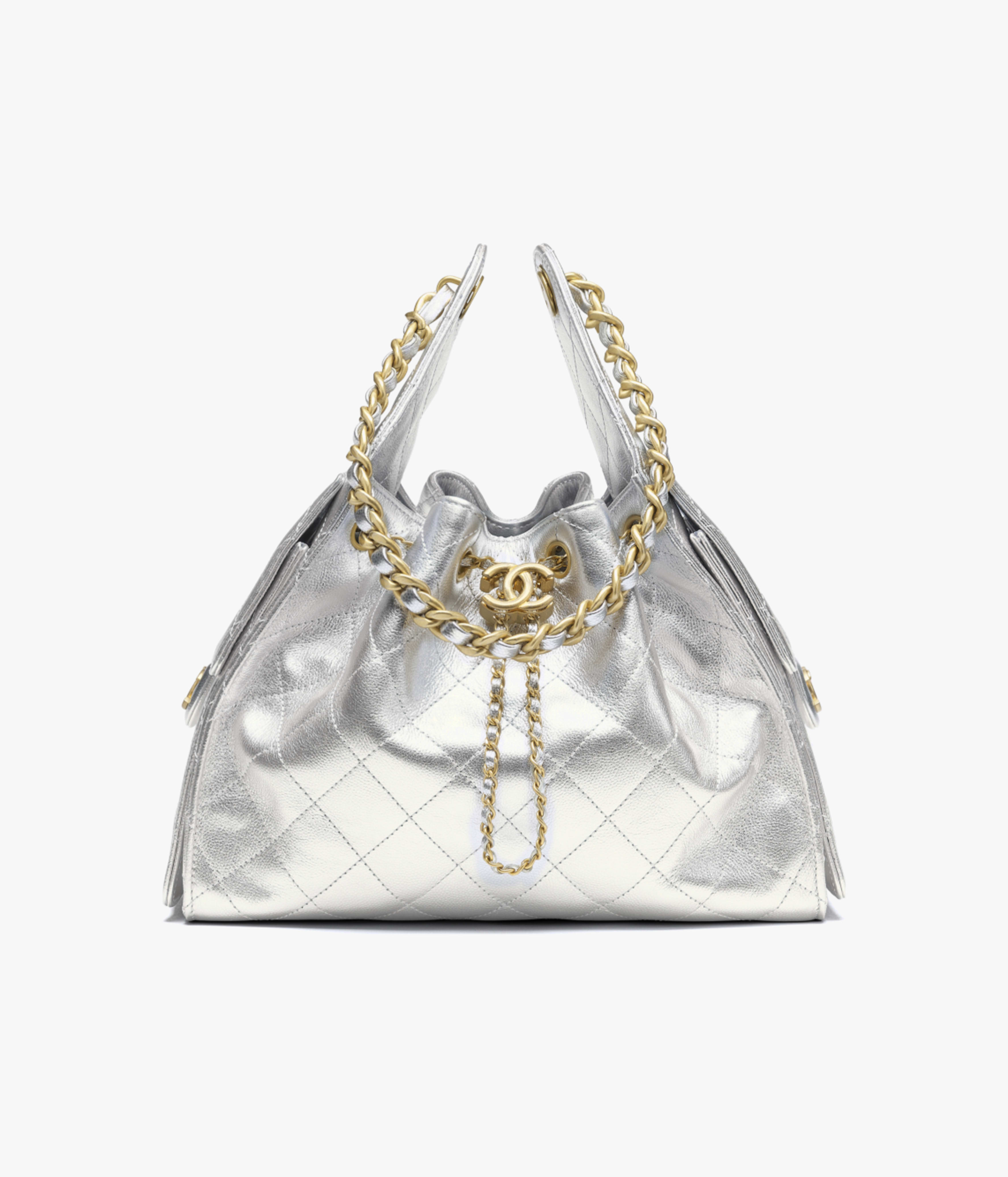 Chanel Small 25 Grained Calfskin & Gold-Tone Metal Silver AS5293-B20405-NZV67