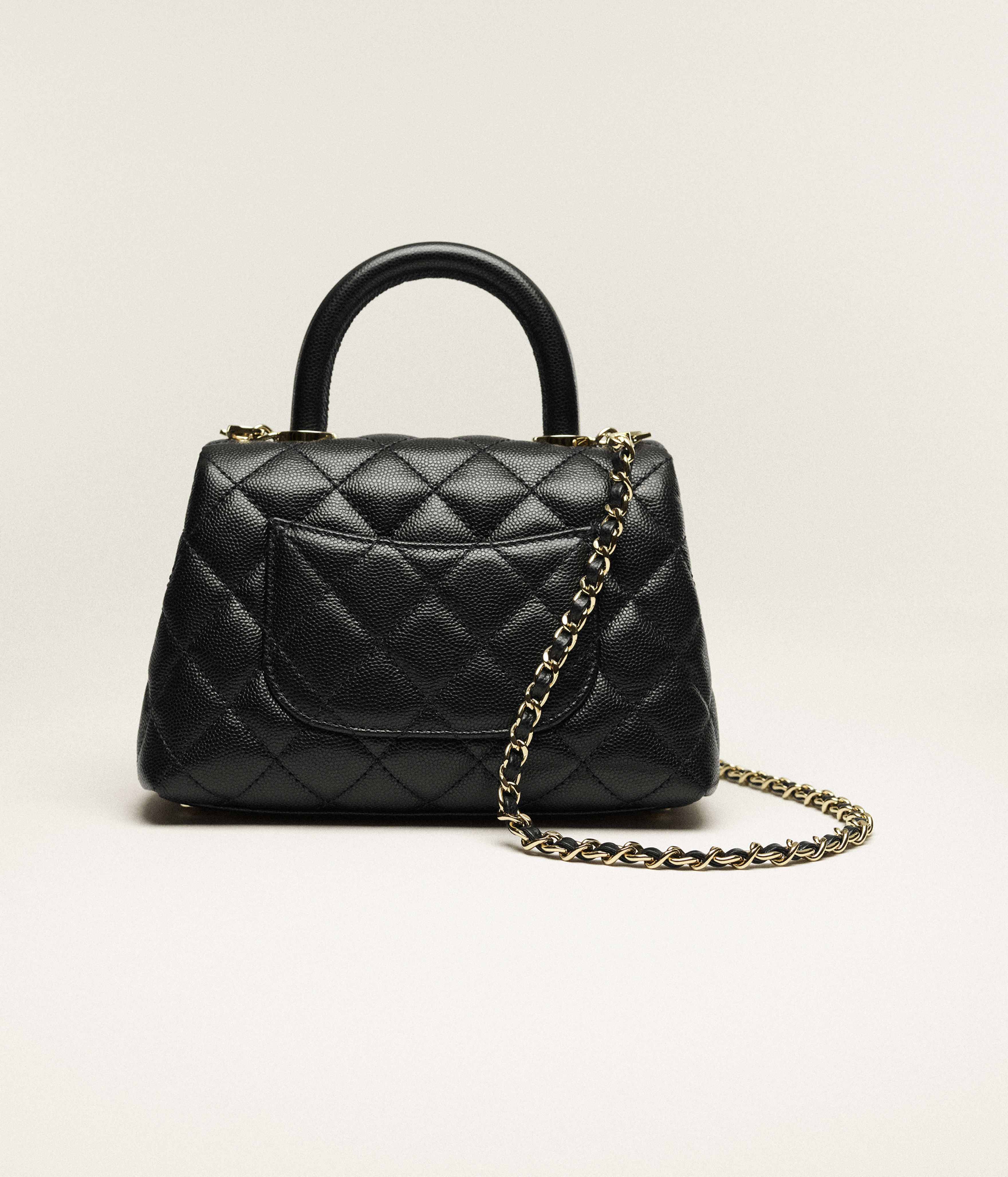 Chanel Mini Flap Bag with Top Handle Grained Calfskin & Gold-Tone Metal Black AS2215-B05061-94305